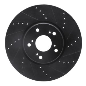Acura TL Brake Rotor (1) - Front Right - R1 Concepts - Drilled & Slotted - Black - `04-`08